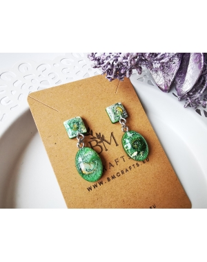 Resin green galaxy earrings I Emerald spring series