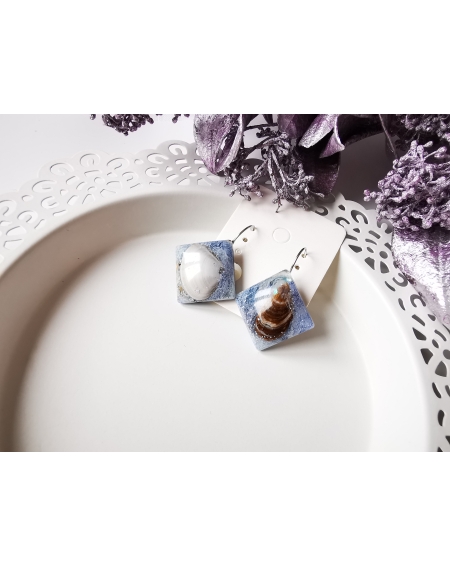 Rhombus dangle seashell earrings I Blue Lagoon series