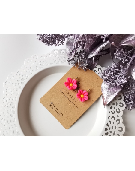 Polymer clay flower series I Pink Dahlia earrings